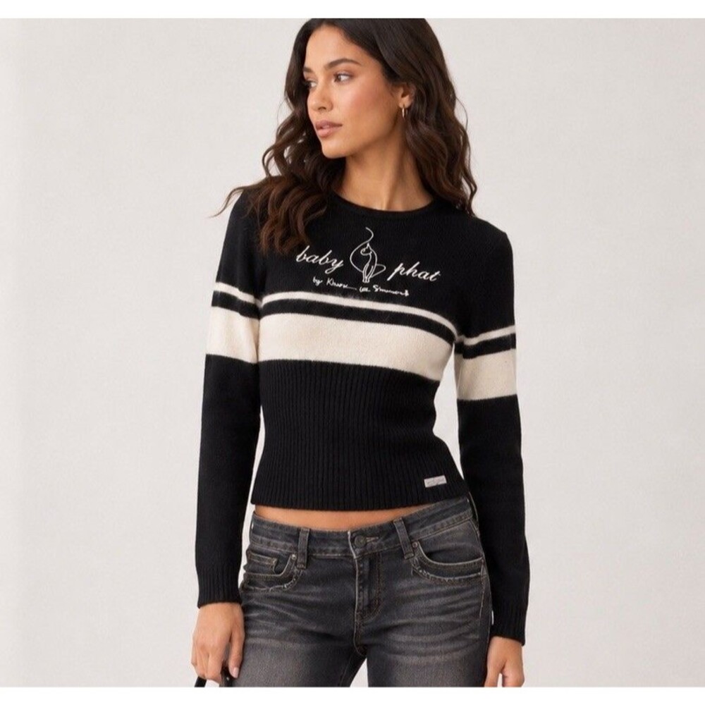 Baby Phat Y2K Black & White Stripe Sweater Women Sz M By Kimora Lee Simmons GVC